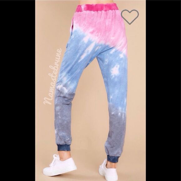 Nwt Boho Pink & Blue Tie Dye Jogger Sweatpants - Picture 6 of 9